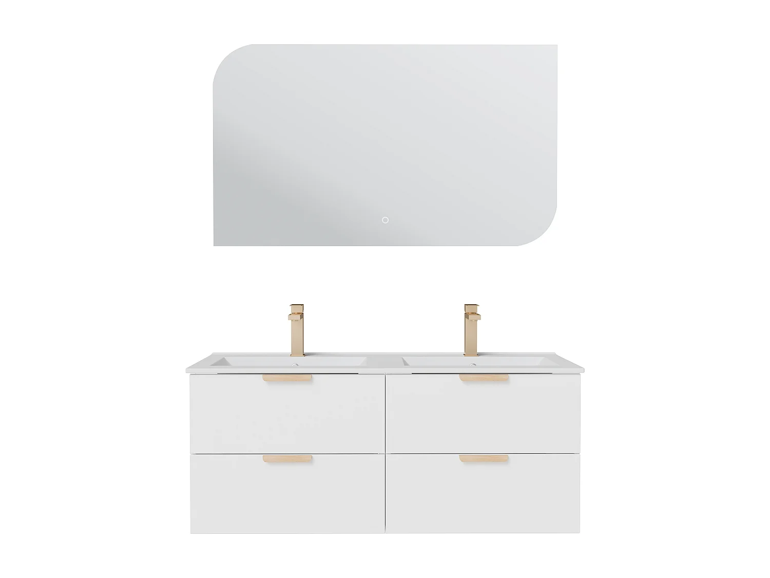 Meuble de salle de bain suspendu avec vasque à encastrer, robinet et miroir – Blanc – L120 cm – AVORELI