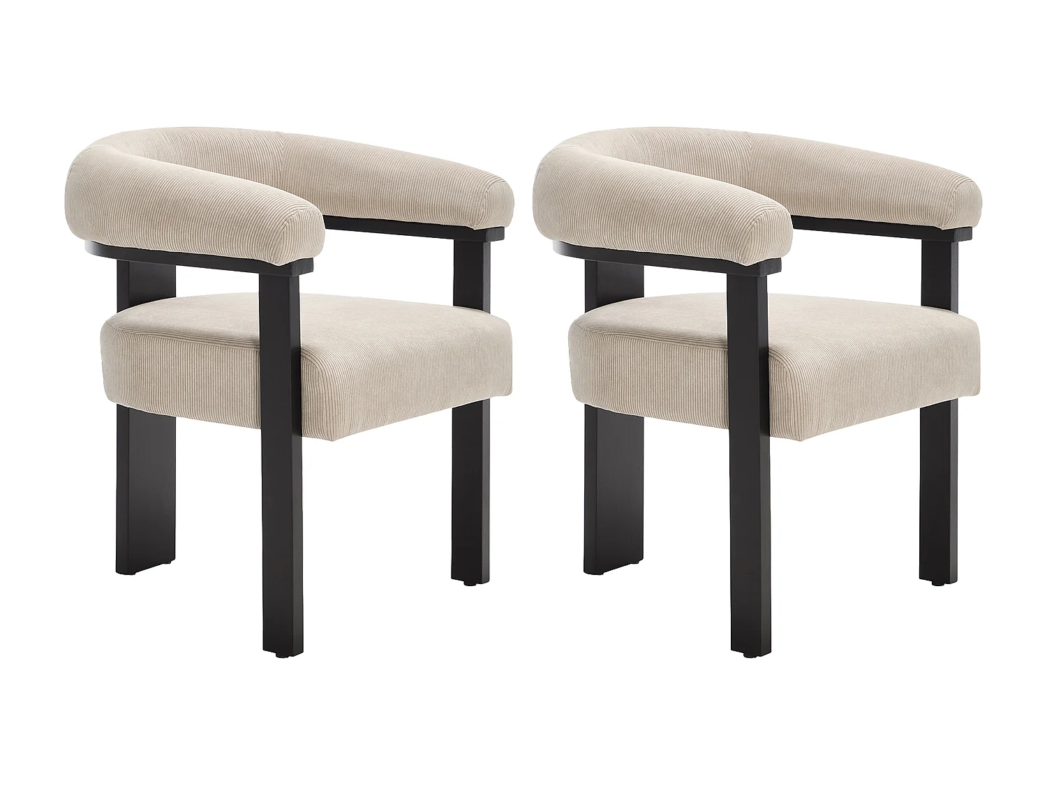 Lot de 2 chaises avec accoudoirs en velours côtelé et bois d'hévéa noir - Beige - LIVELIA