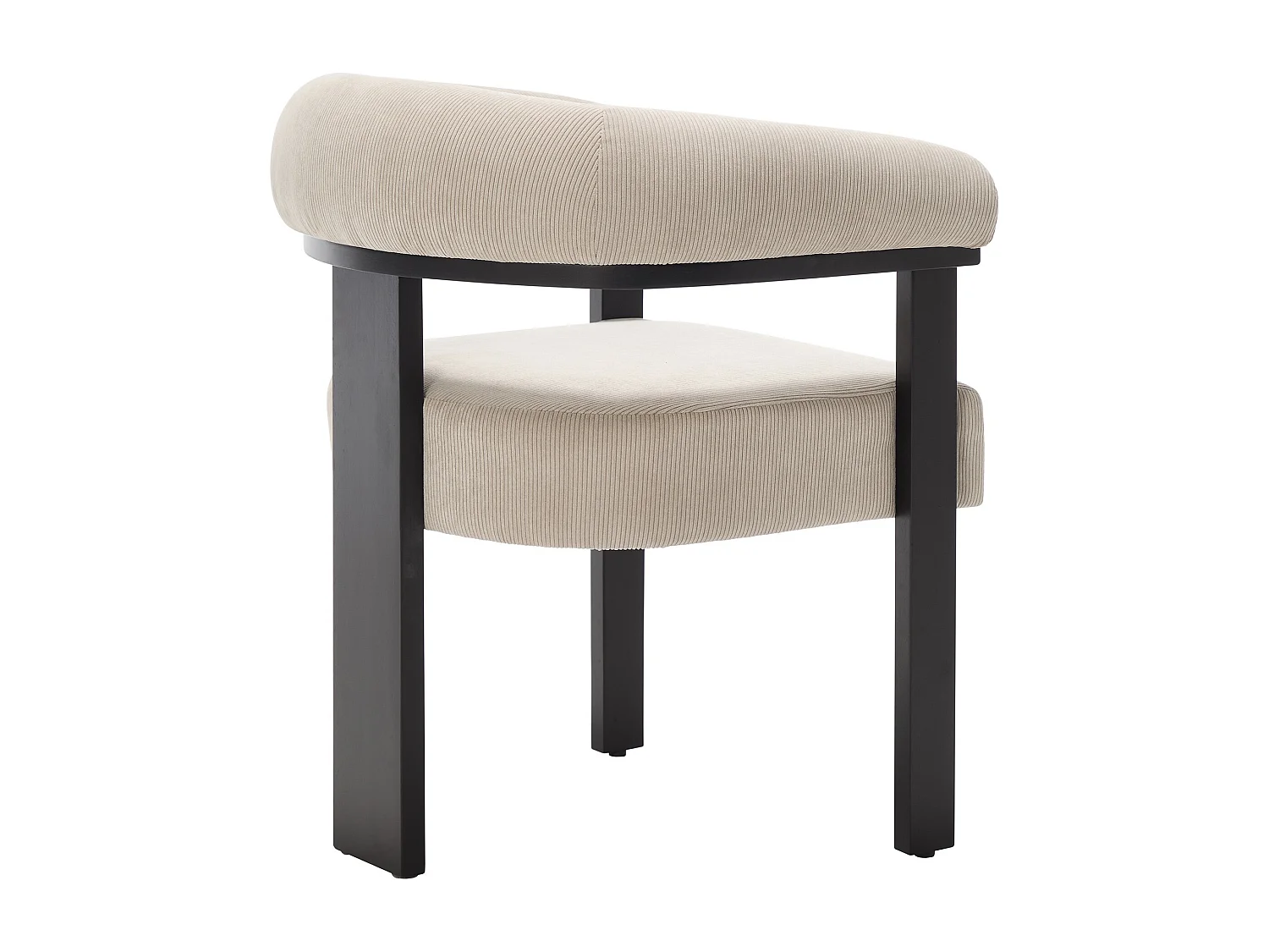 Lot de 6 chaises avec accoudoirs en velours côtelé et bois d'hévéa noir - Beige - LIVELIA