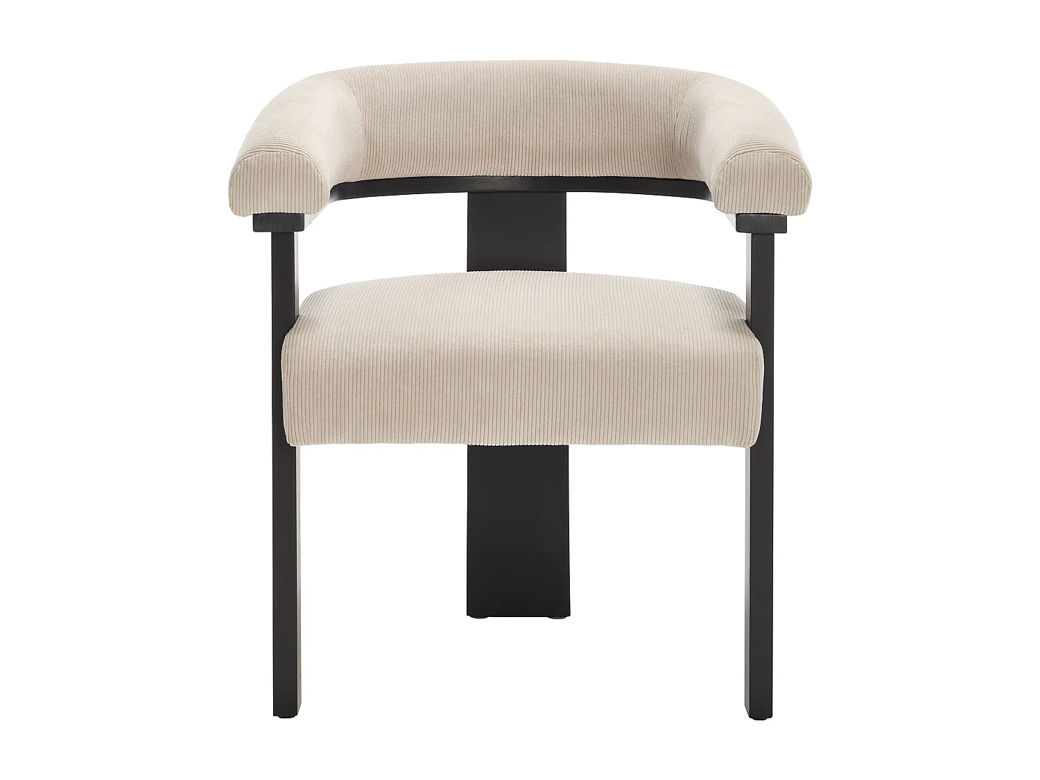 Lot de 6 chaises avec accoudoirs en velours côtelé et bois d'hévéa noir - Beige - LIVELIA