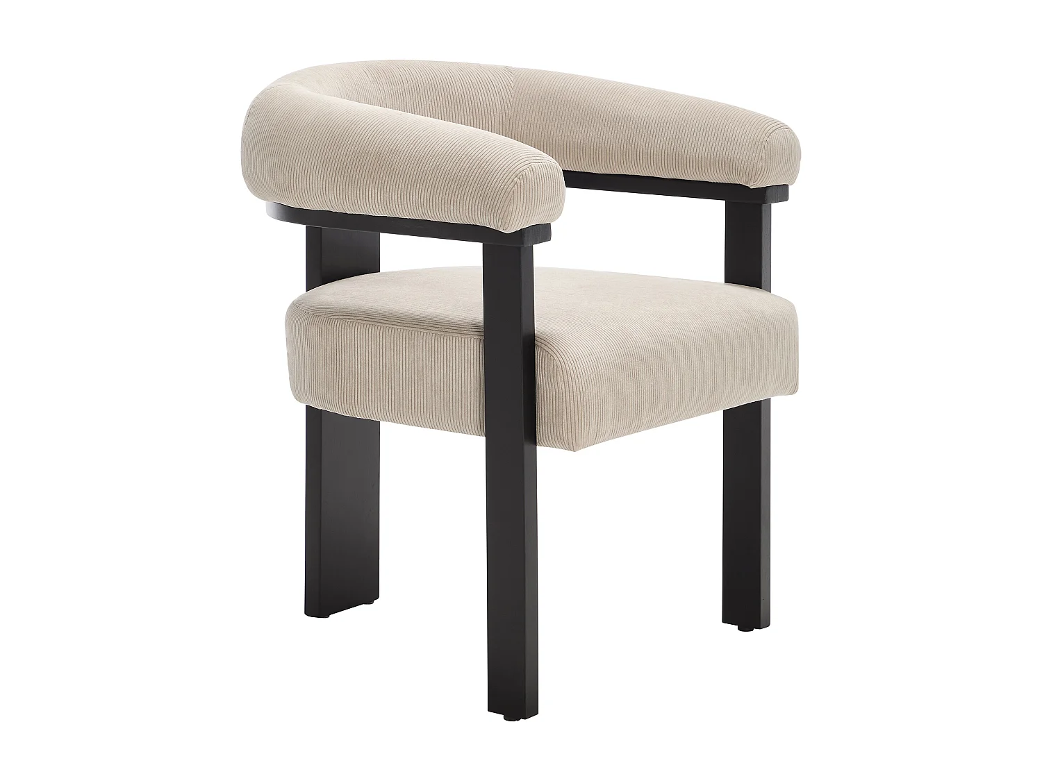 Lot de 6 chaises avec accoudoirs en velours côtelé et bois d'hévéa noir - Beige - LIVELIA