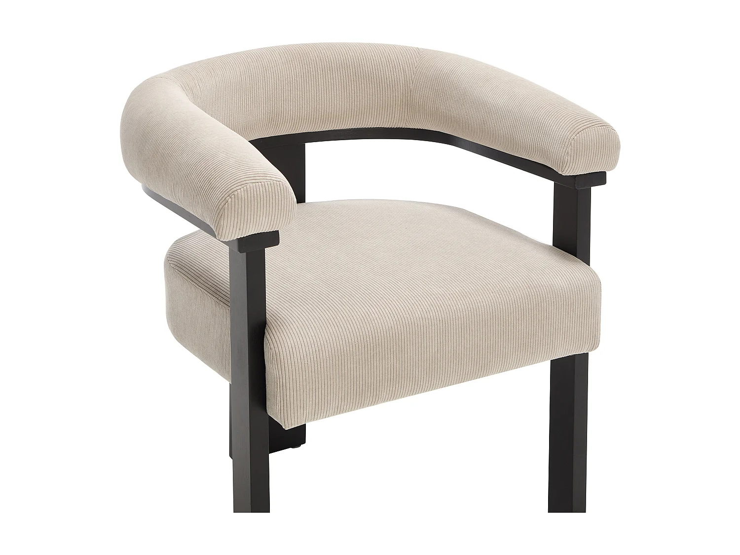 Lot de 6 chaises avec accoudoirs en velours côtelé et bois d'hévéa noir - Beige - LIVELIA