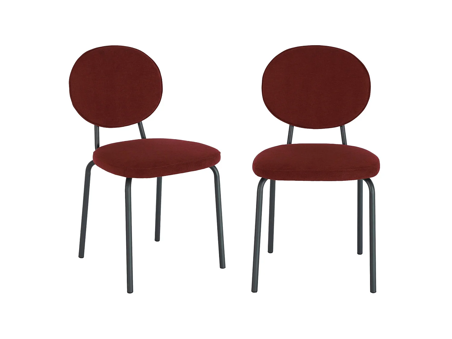 Silla vintage de metal y tela, set de 2 burdeos