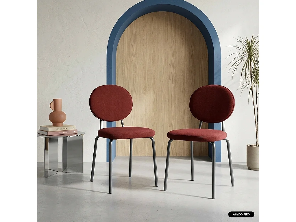 Silla vintage de metal y tela, set de 2 burdeos