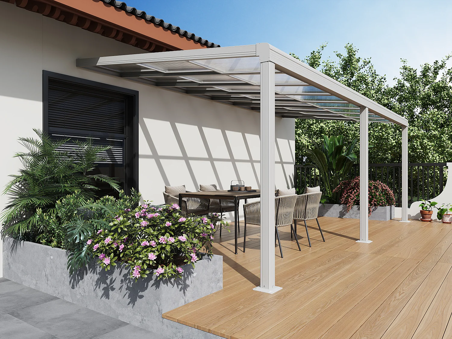Pergola adossée en aluminium avec toit coulissant - 18 m² - blanc - IZEDA