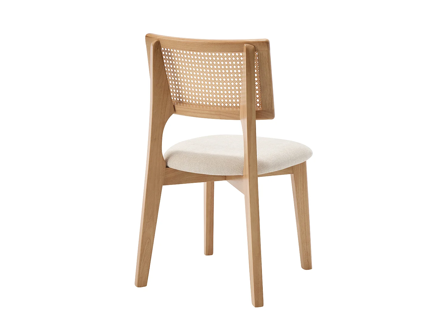 Lot de 6 chaises en tissu texturé, effet rotin et bois d'hévéa - Crème - CALENYA