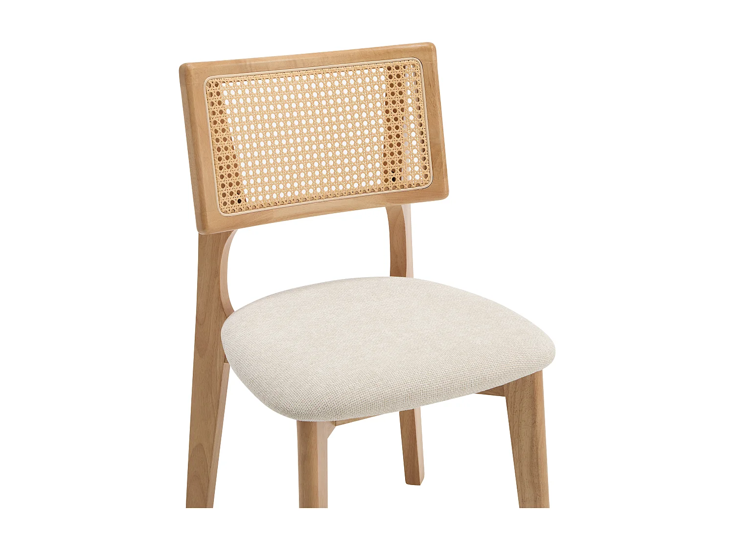 Lot de 6 chaises en tissu texturé, effet rotin et bois d'hévéa - Crème - CALENYA