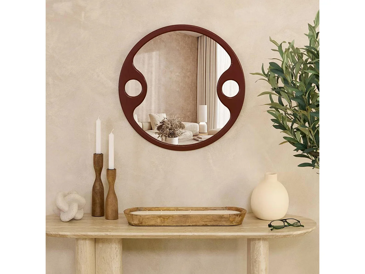 Miroir Mural Rond Design "Austin" 50cm Bordeaux