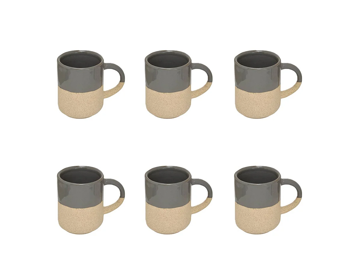 Lot de 6 Mugs en Faïence "Kate" 20cl Gris