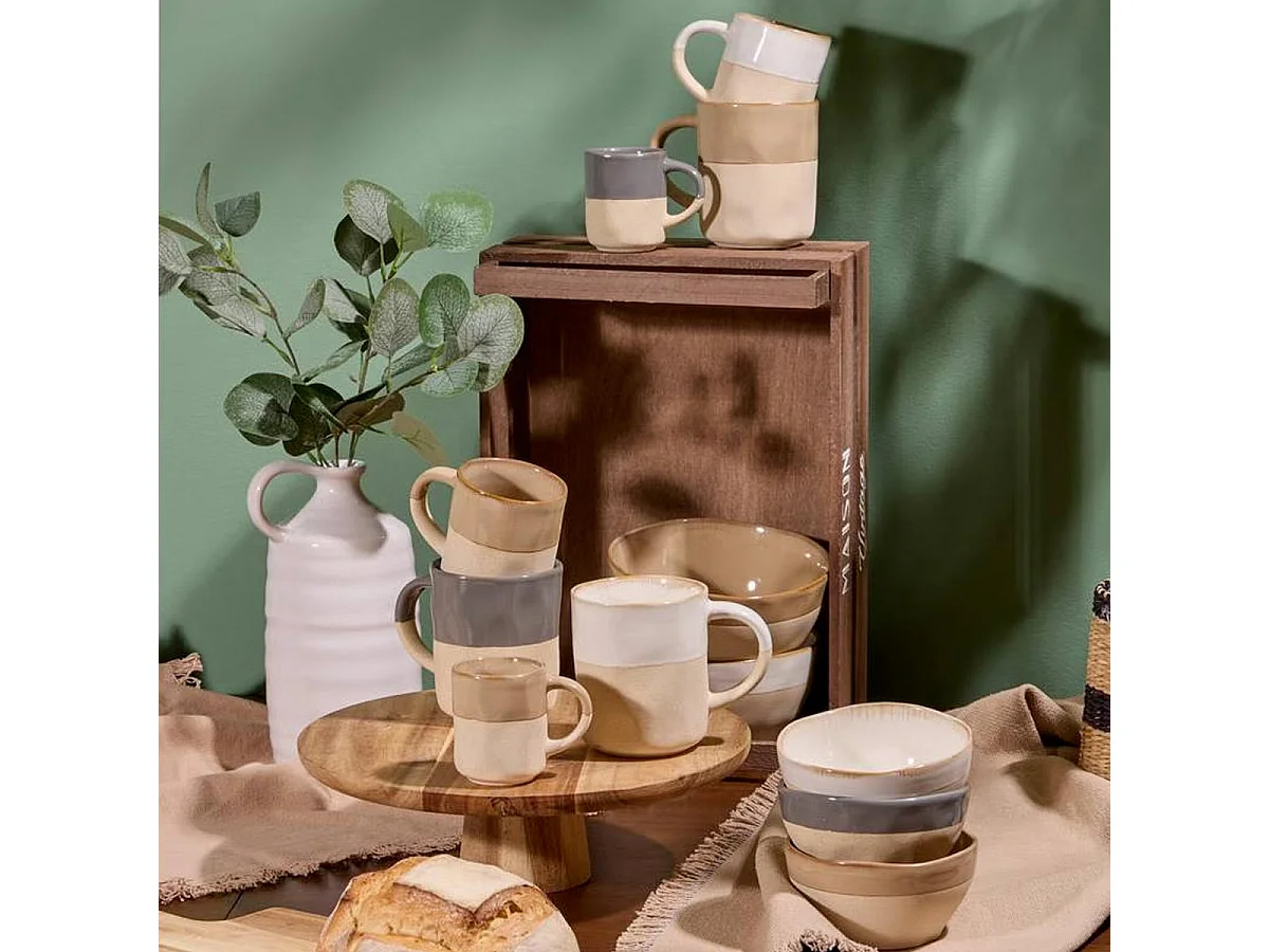 Lot de 6 Tasses à Café en Faïence "Kate" 10cl Beige