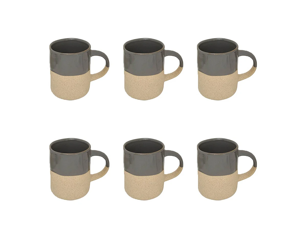 Lot de 6 Mugs en Faïence "Kate" 34cl Gris