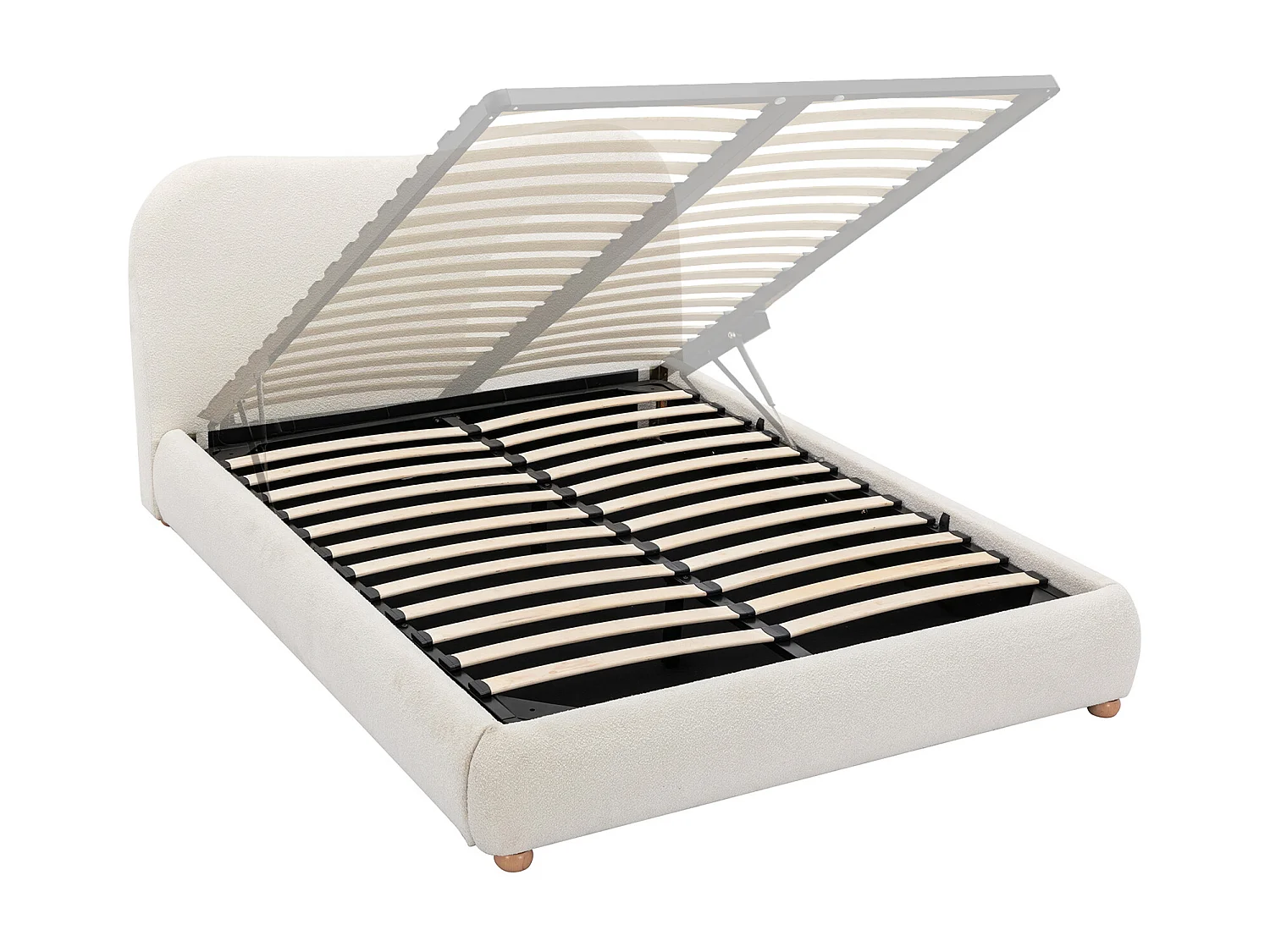 Lit coffre 140 x 200 cm - Tissu bouclette - Blanc + Matelas - VANARI