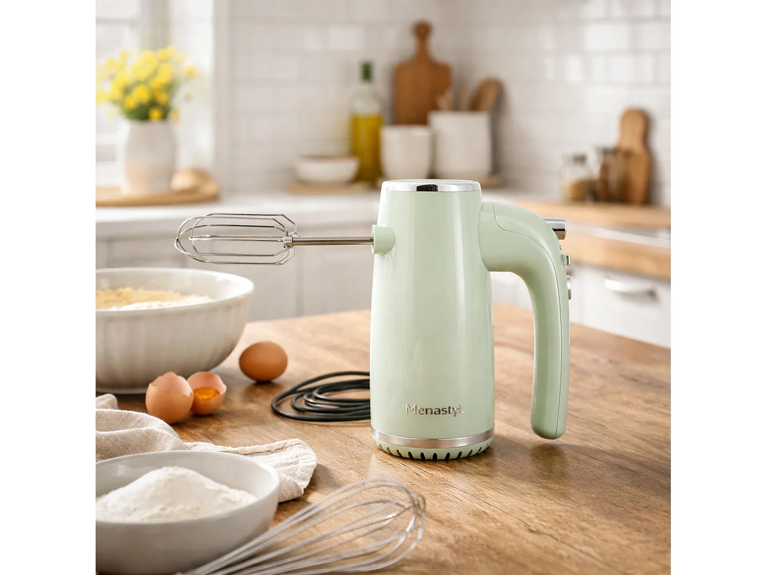 Menastyl - Batteur électrique Retro En Plastique Et Acier Inoxydable Celadon