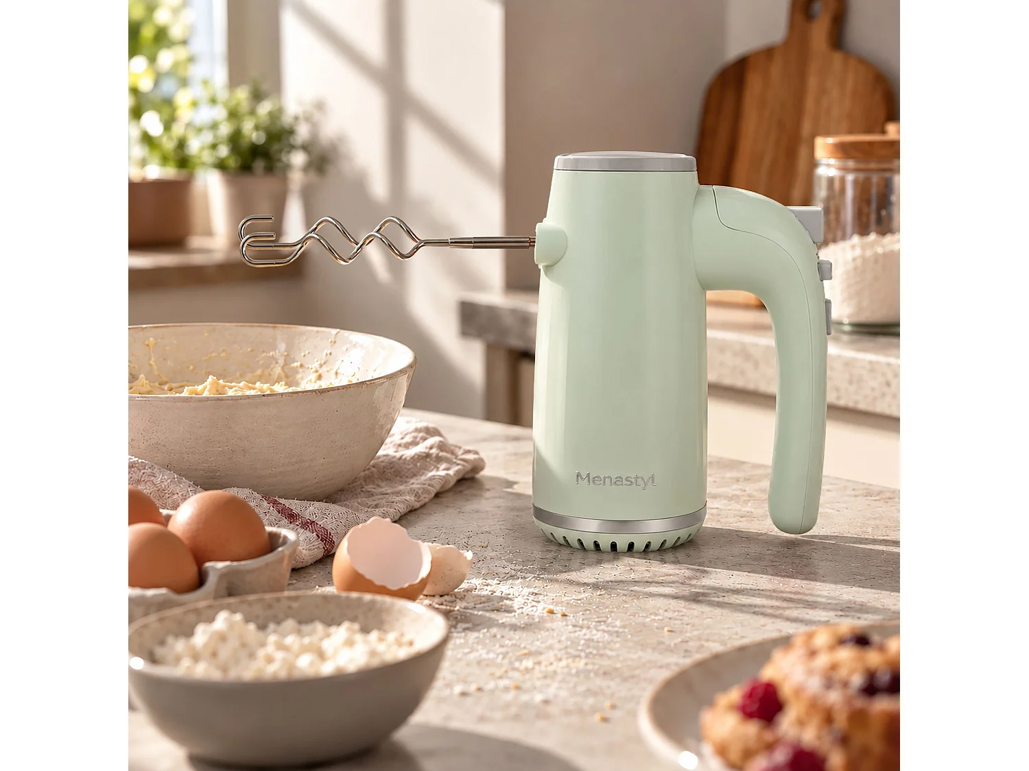 Menastyl - Batteur électrique Retro En Plastique Et Acier Inoxydable Céladon