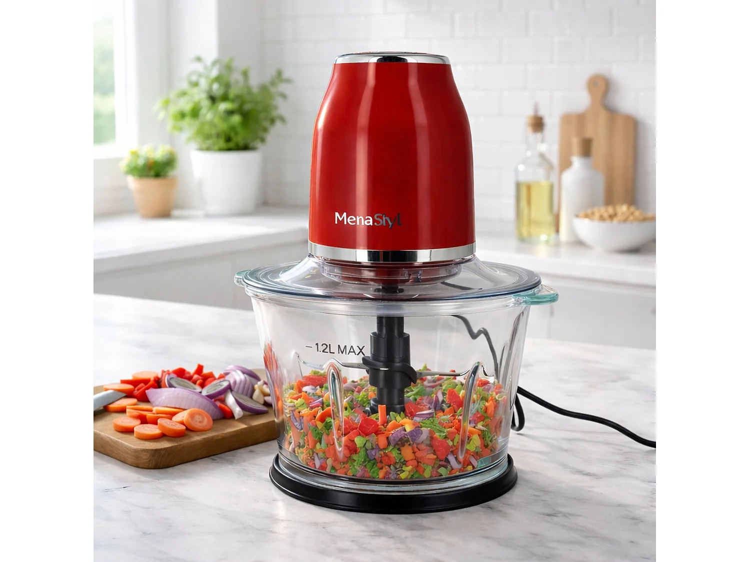 Menastyl - Hachoir Retro 1.2l En Plastique Brique Et Contenant En Verre