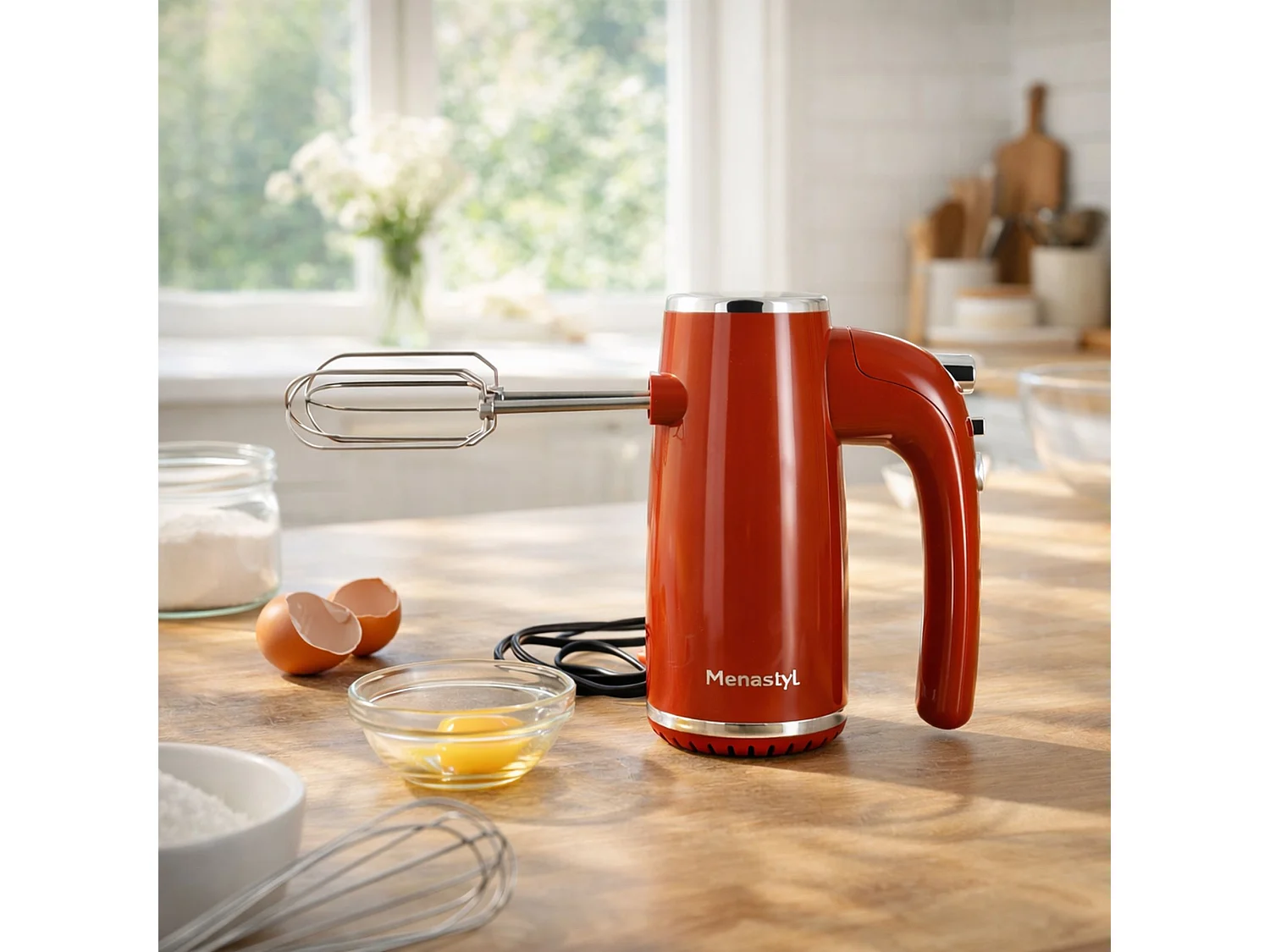 Menastyl - Batteur électrique Retro En Plastique Et Acier Inoxydable Brique