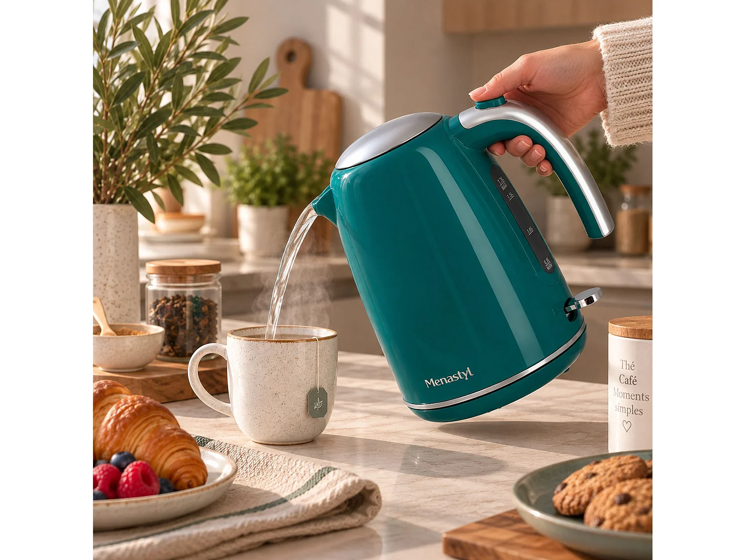 Menastyl - Bouilloire Retro 1.7l En Acier Inoxydable Bleu Canard