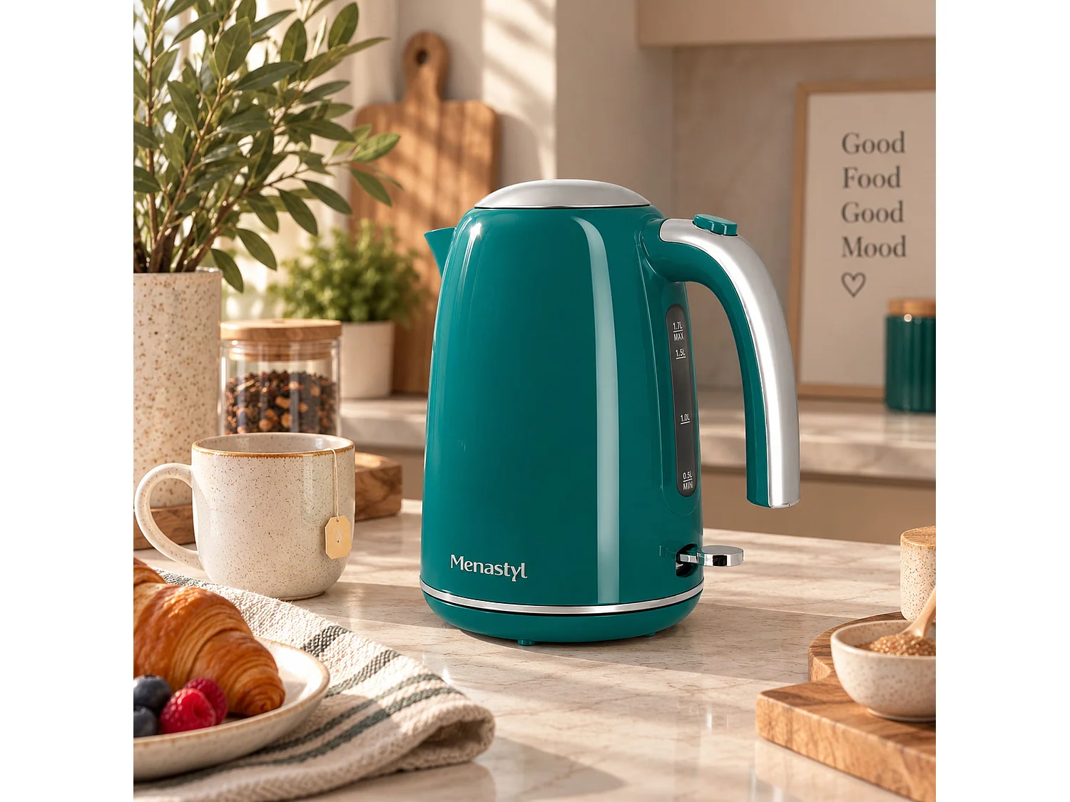Menastyl - Bouilloire Retro 1.7l En Acier Inoxydable Bleu Canard