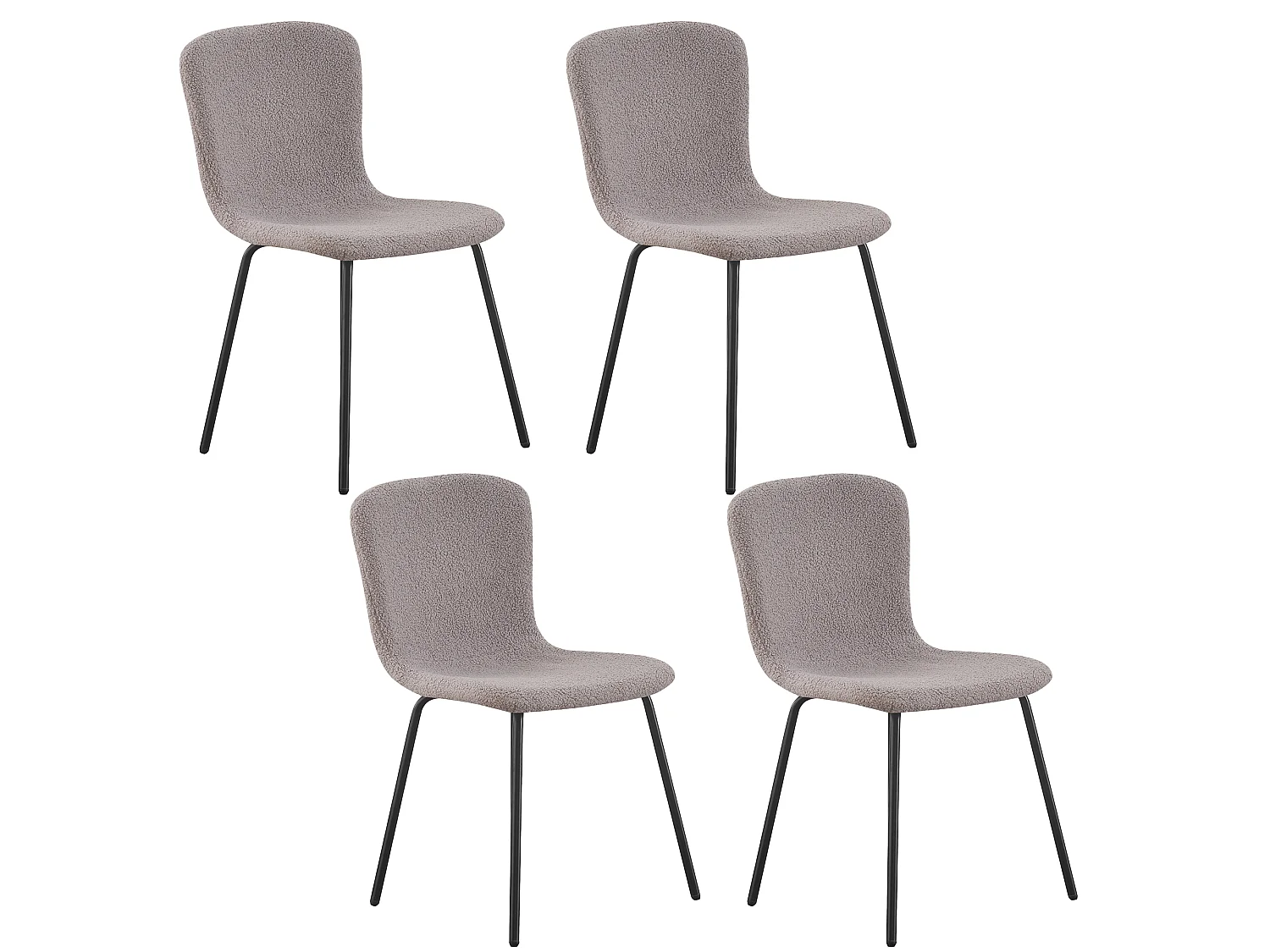 Lot de 4 chaise Cannes grise en tissu bouclette avec pieds en métal noir