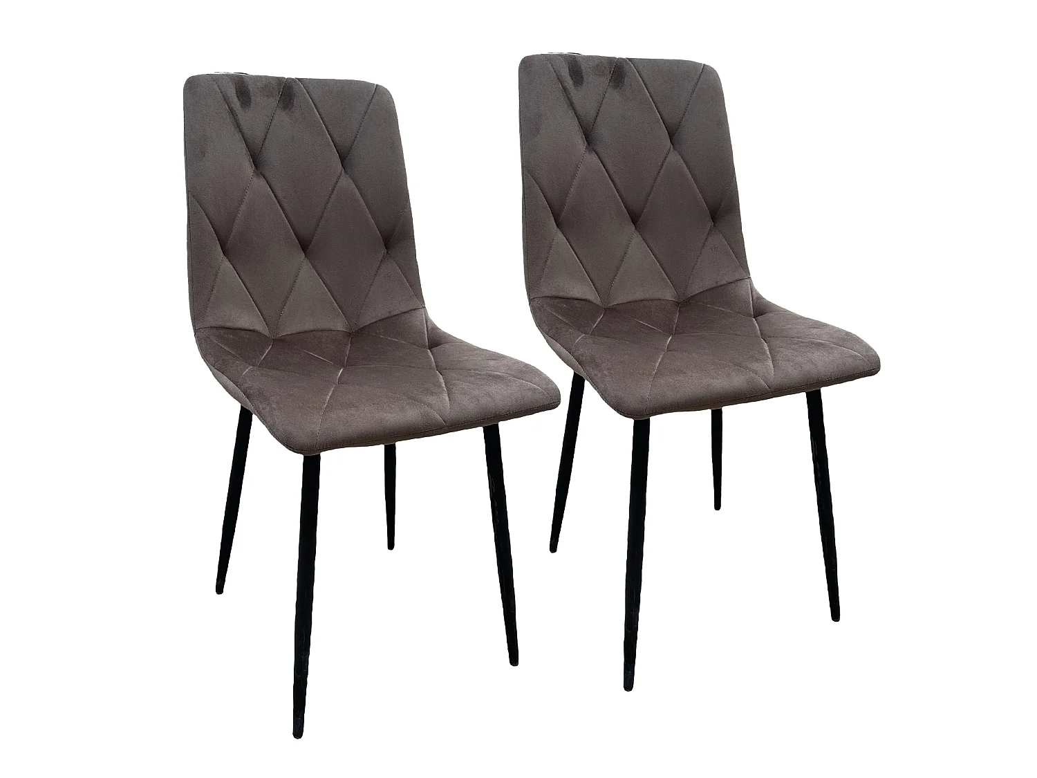 Lot de 2 chaises Berne en velours gris avec assise rembourrée confortable, dossier ergonomique et pieds en métal noir