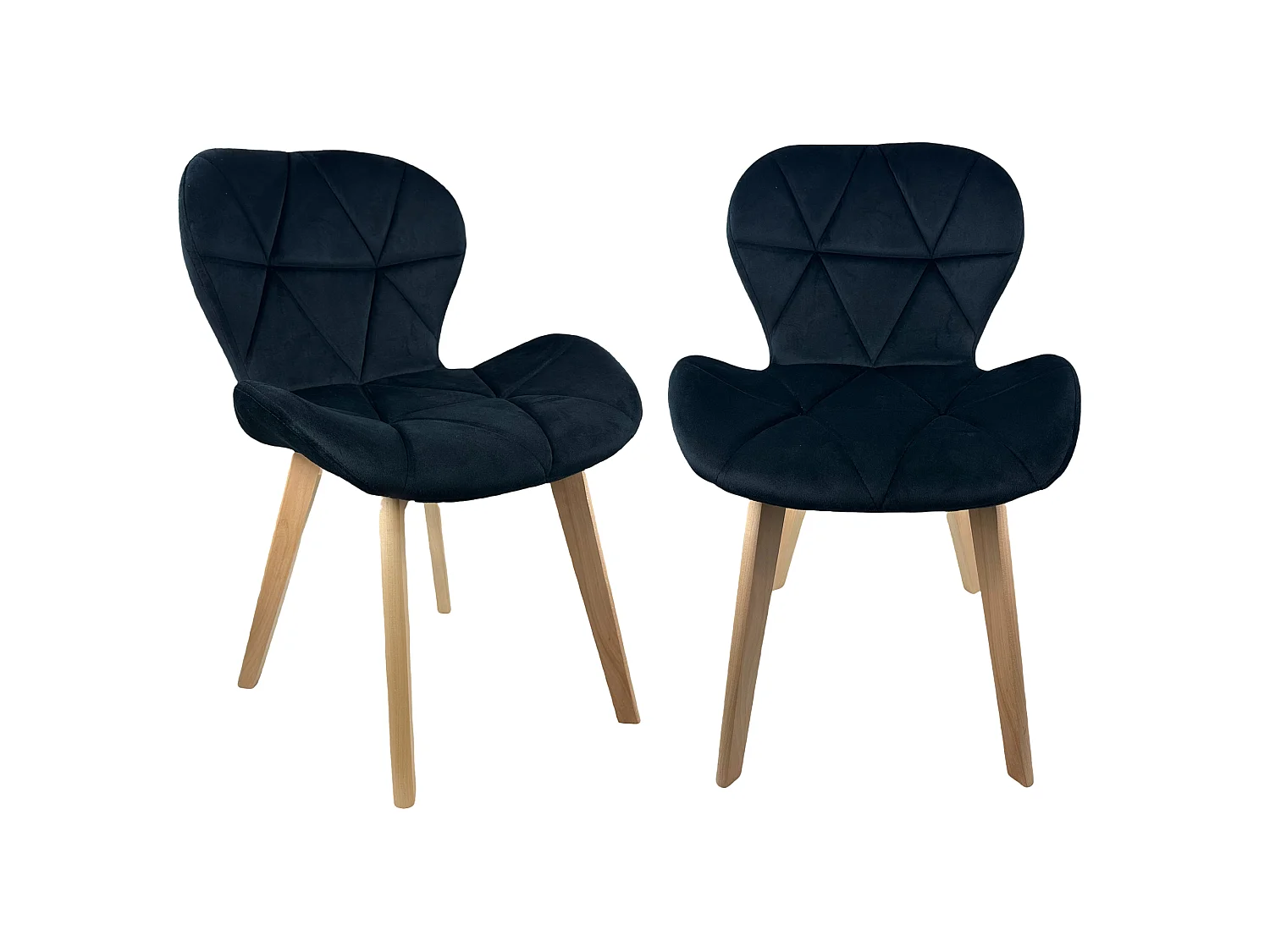 Lot de 2 chaises Oslo en velours noir avec assise rembourrée confortable et pieds en bois de hêtre
