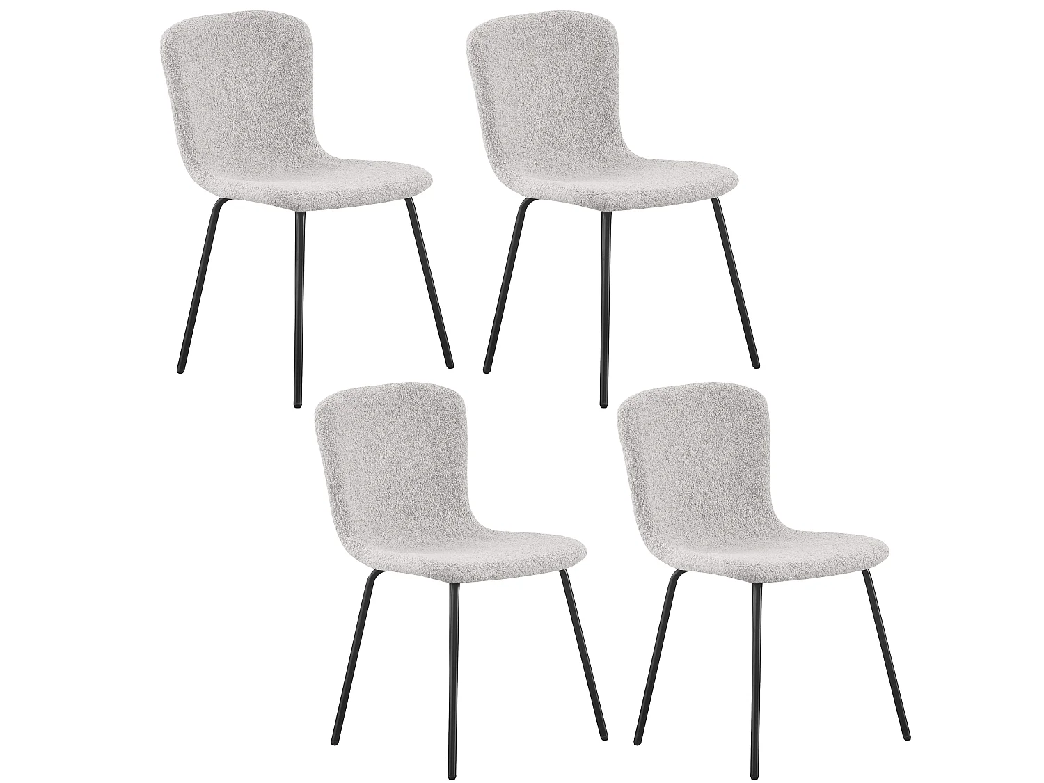 Lot de 4 chaise Cannes blanc en tissu bouclette avec pieds en métal noir
