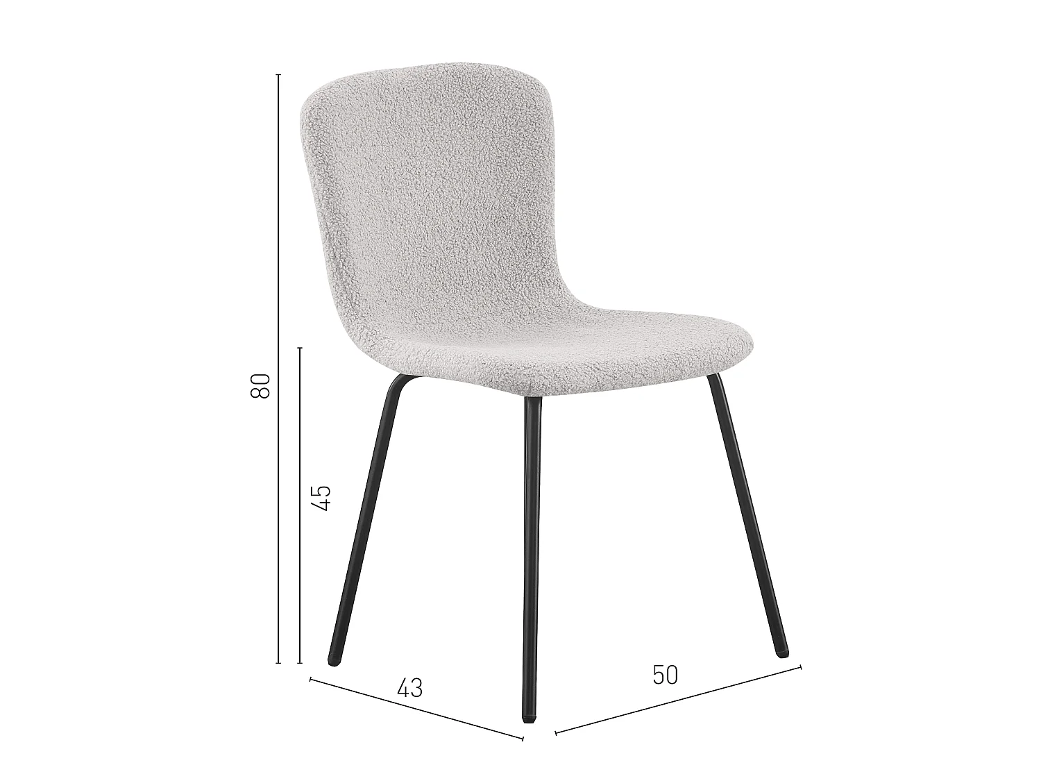 Lot de 4 chaise Cannes blanc en tissu bouclette avec pieds en métal noir