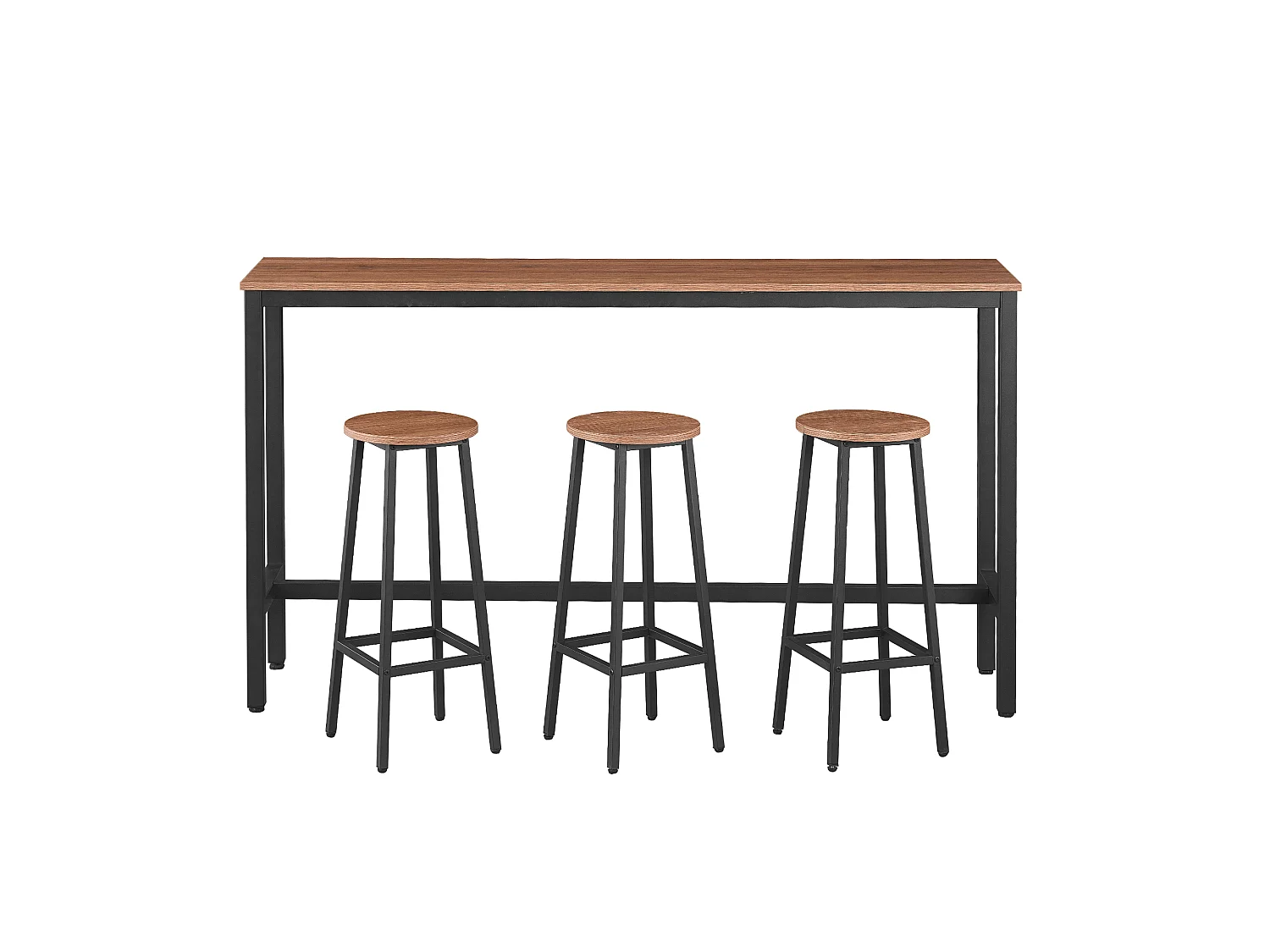 Ensemble bar La Roche avec table haute 100 cm et 3 tabourets en bois naturel et métal noir