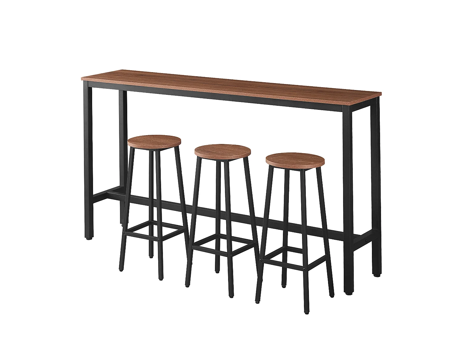 Ensemble bar La Roche avec table haute 100 cm et 3 tabourets en bois naturel et métal noir