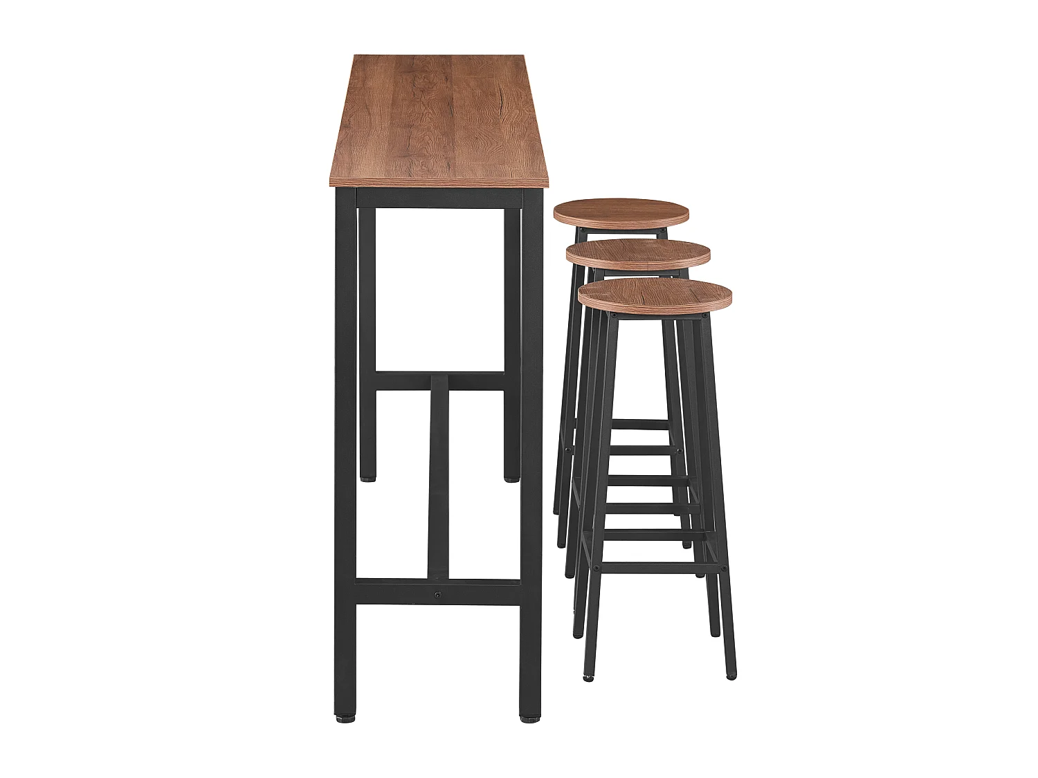 Ensemble bar La Roche avec table haute 100 cm et 3 tabourets en bois naturel et métal noir