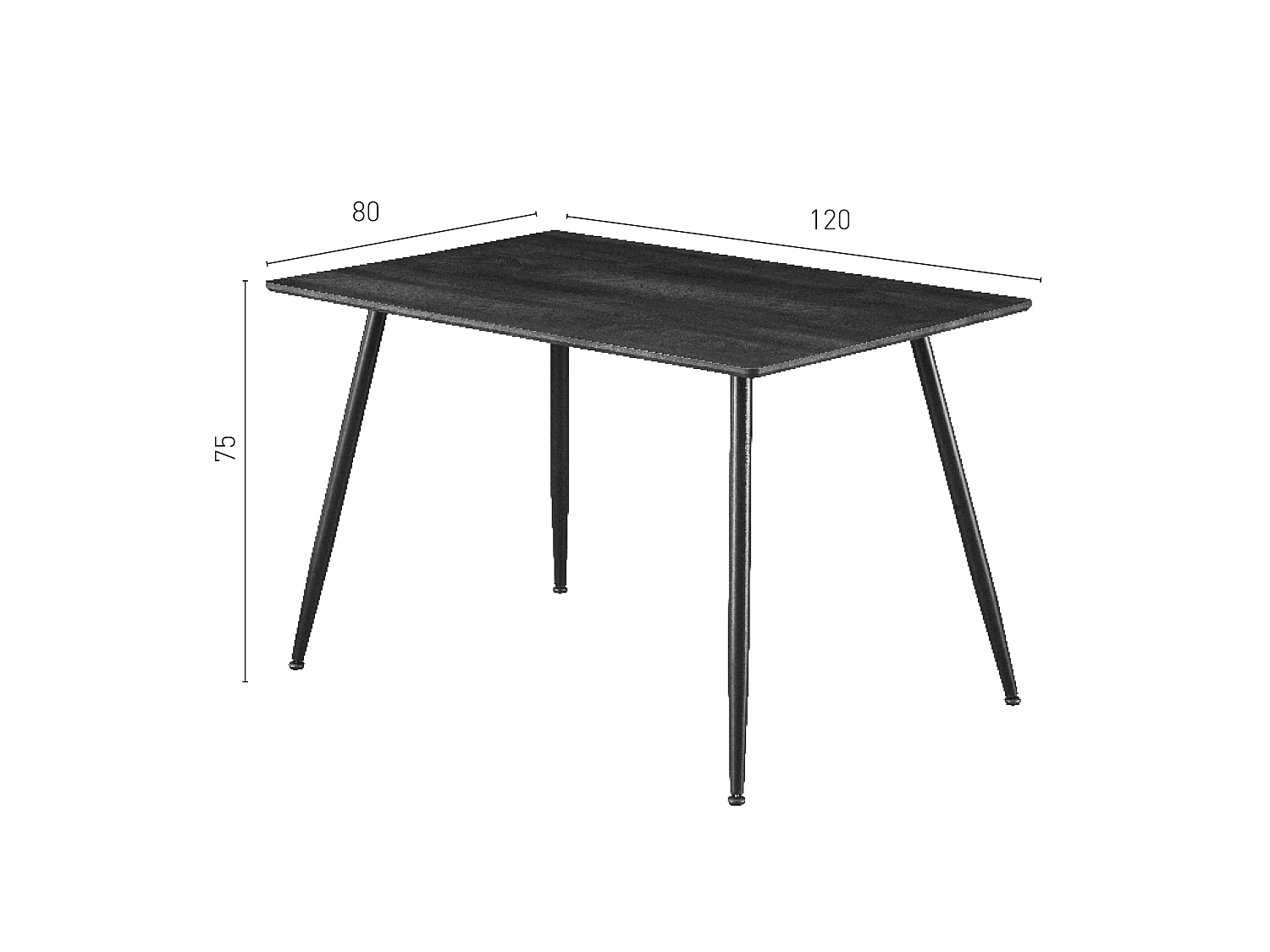 Table Béthune 120 x 80 cm effet bois foncé avec pieds en métal noir