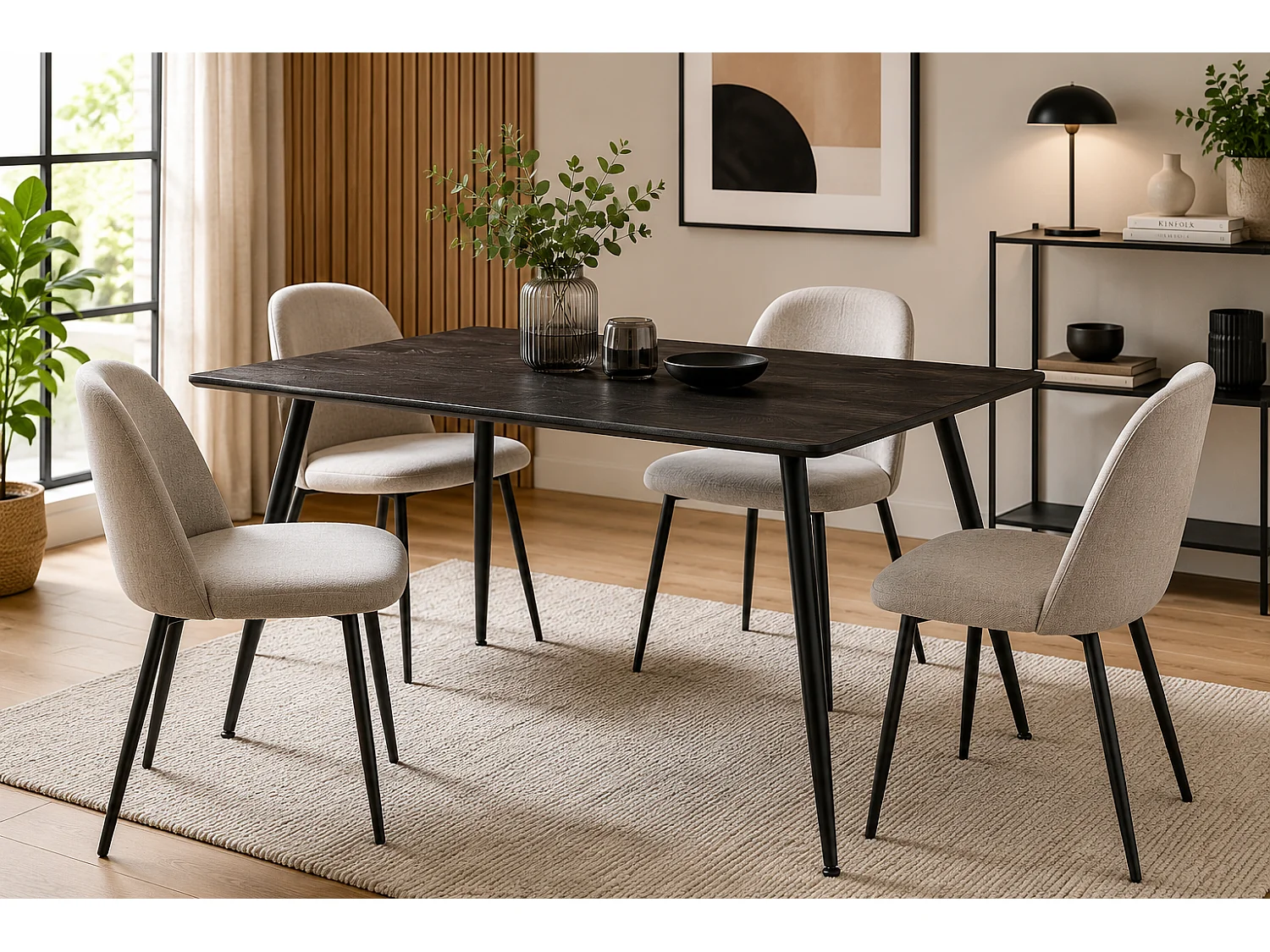 Table Béthune 120 x 80 cm effet bois foncé avec pieds en métal noir