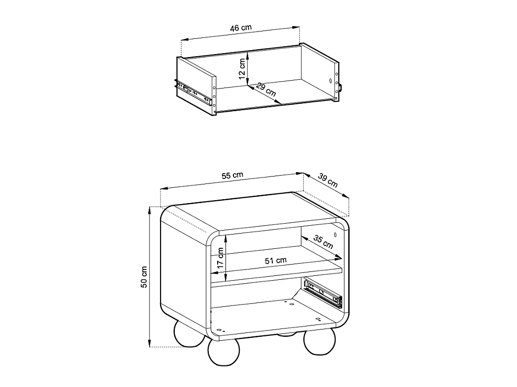Nachttisch in Kaschmirfarbe mit Schublade – Modernes Design, kugelförmige Beine, 55 x 50 x 39 cm