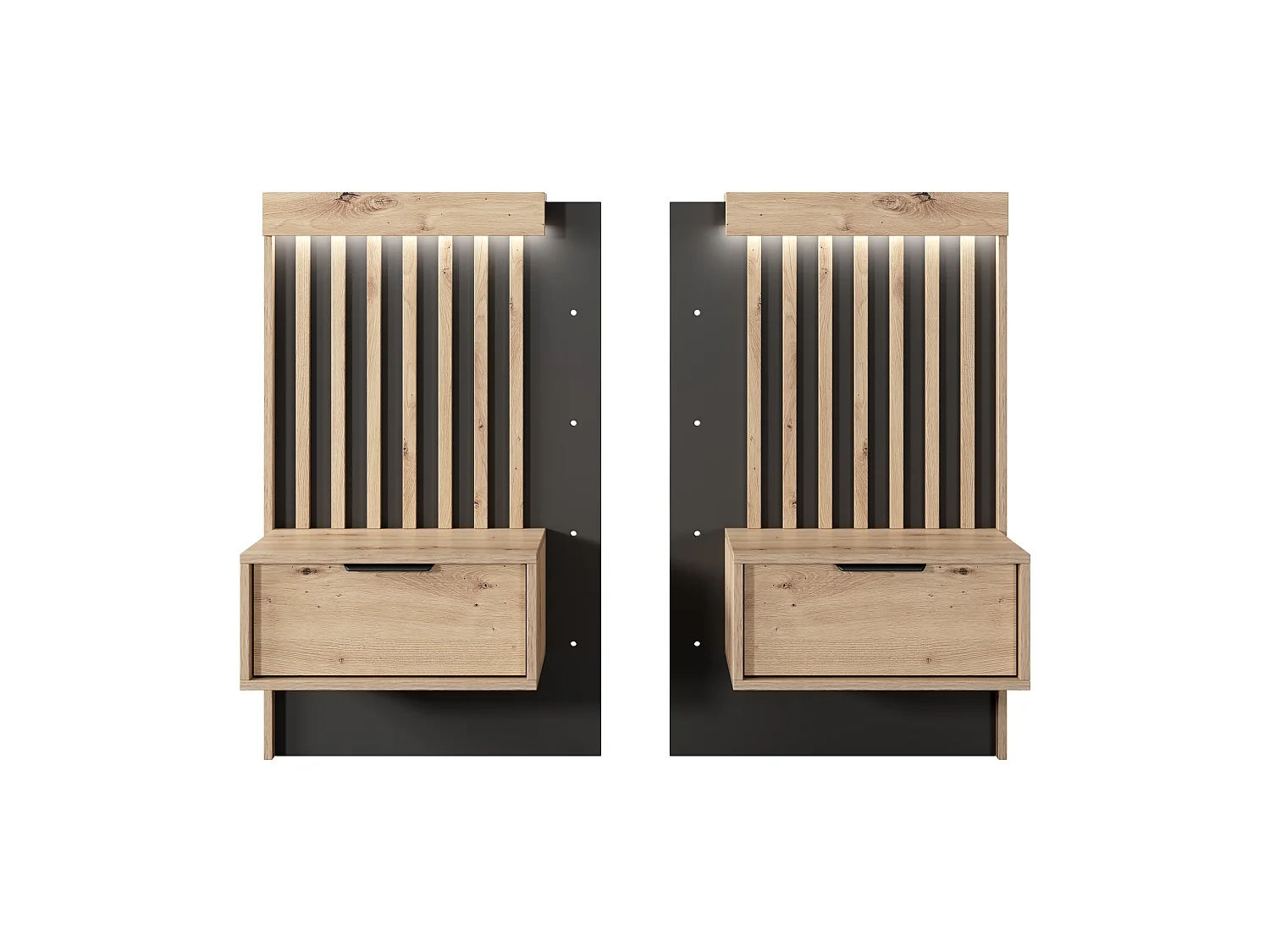Tables de chevet (lot de 2), Chêne artisanal + Anthracite, 100,8 x 104 x 39,6 cm