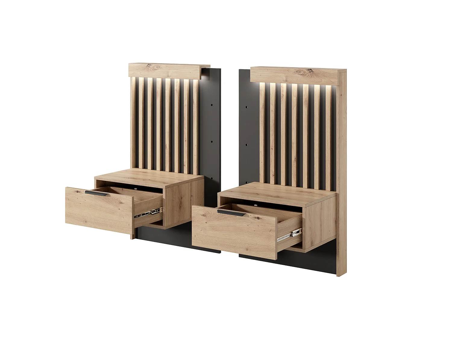 Tables de chevet (lot de 2), Chêne artisanal + Anthracite, 100,8 x 104 x 39,6 cm
