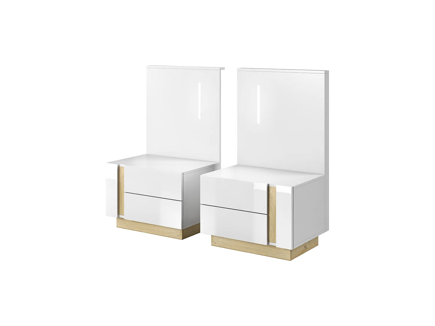 Tables de chevet (lot de 2), Blanc + Blanc brillant + Chêne Grandson, 120 x 102 x 46 cm