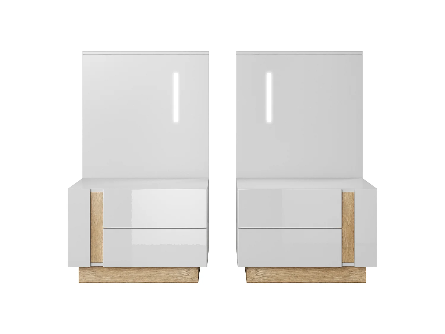 Tables de chevet (lot de 2), Blanc + Blanc brillant + Chêne Grandson, 120 x 102 x 46 cm
