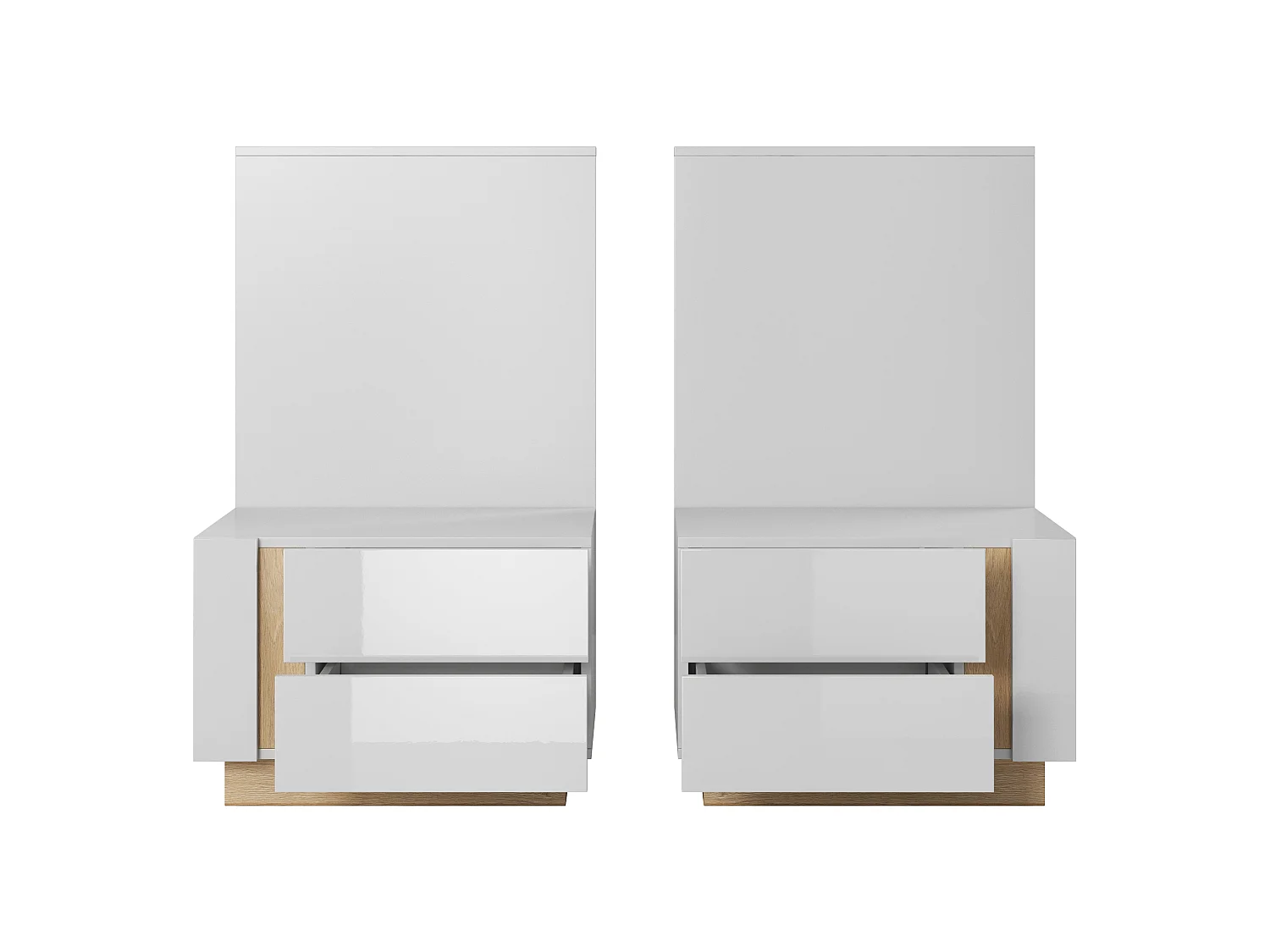 Tables de chevet (lot de 2), Blanc + Blanc brillant + Chêne Grandson, 120 x 102 x 46 cm