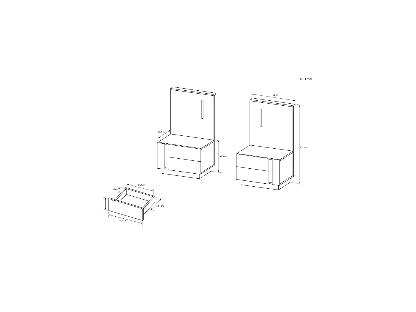 Tables de chevet (lot de 2), Blanc + Blanc brillant + Chêne Grandson, 120 x 102 x 46 cm