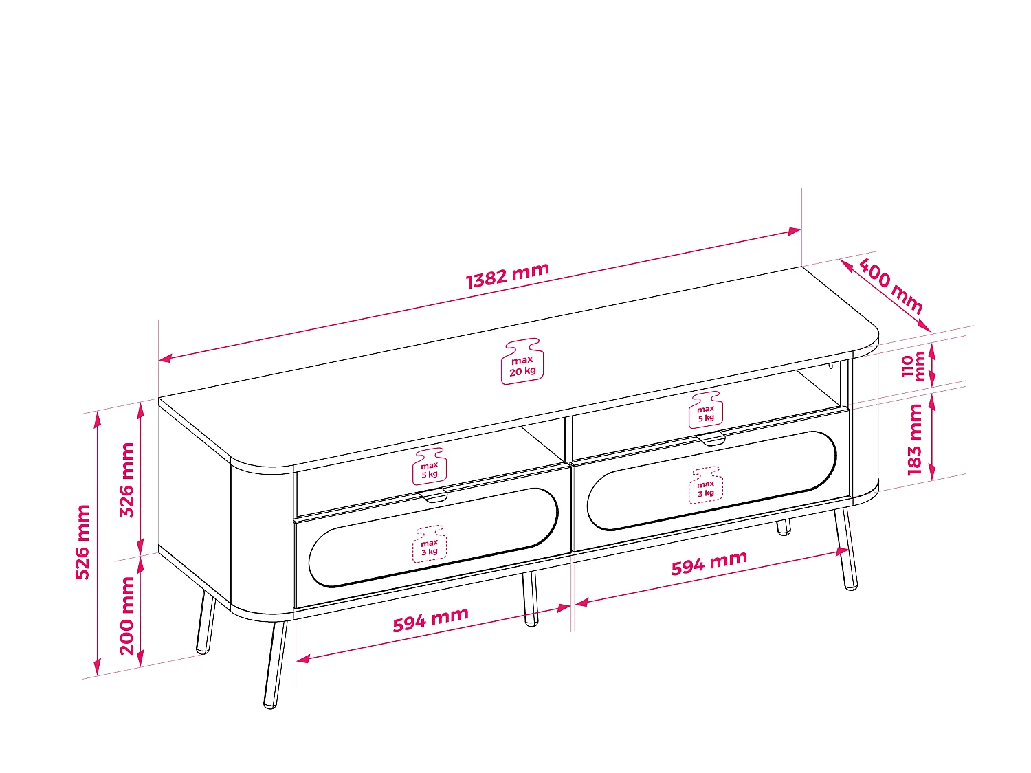 Commode 4 tiroirs, Cachemire, 75,9 x 40 x 115,5 cm