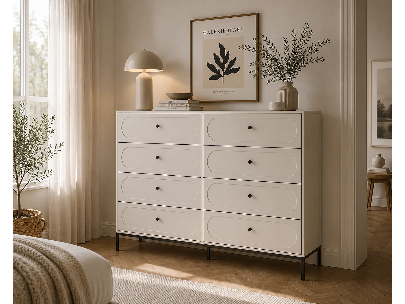 Commode 8 tiroirs, Cachemire, 150 x 40 x 115,5 cm