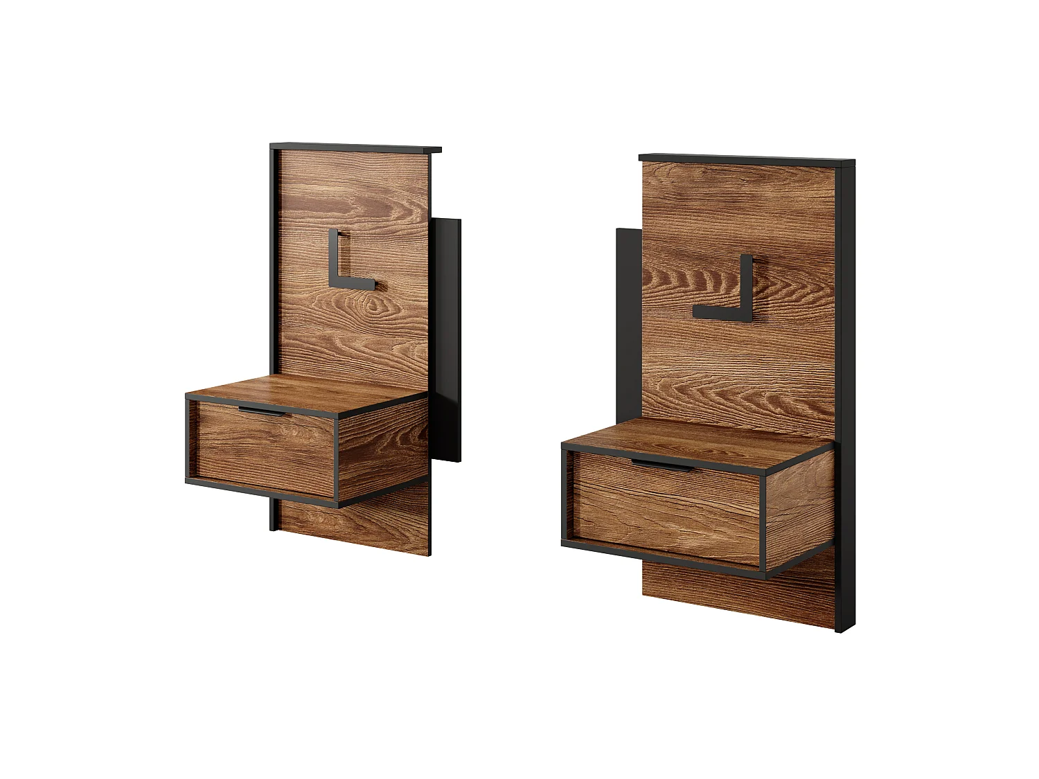 Nachtkastjes (set van 2), Kastanje + Antraciet, 97,6 x 102 x 39,6 cm