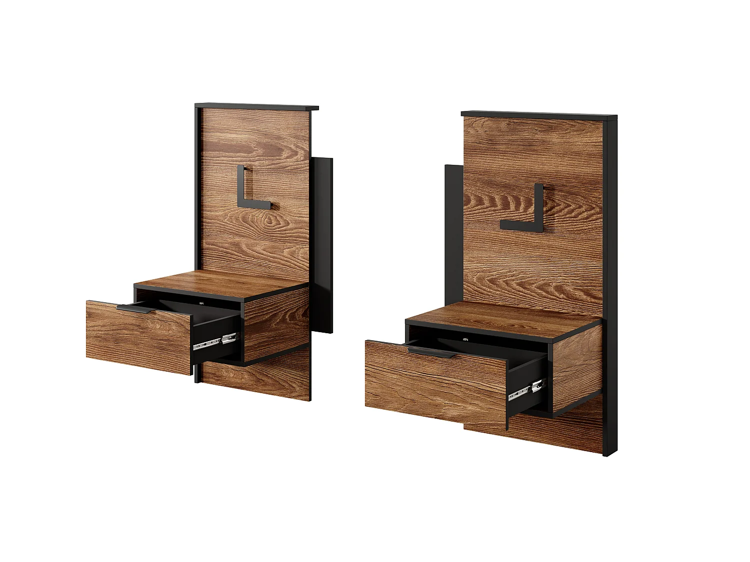 Nachtkastjes (set van 2), Kastanje + Antraciet, 97,6 x 102 x 39,6 cm