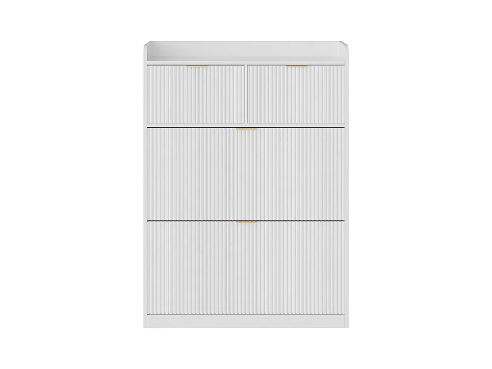 Armoire à chaussures - 80 x 24 x 110cm - Regard à rayures verticales avec 2 rabats et 2 tiroirs - Blanc