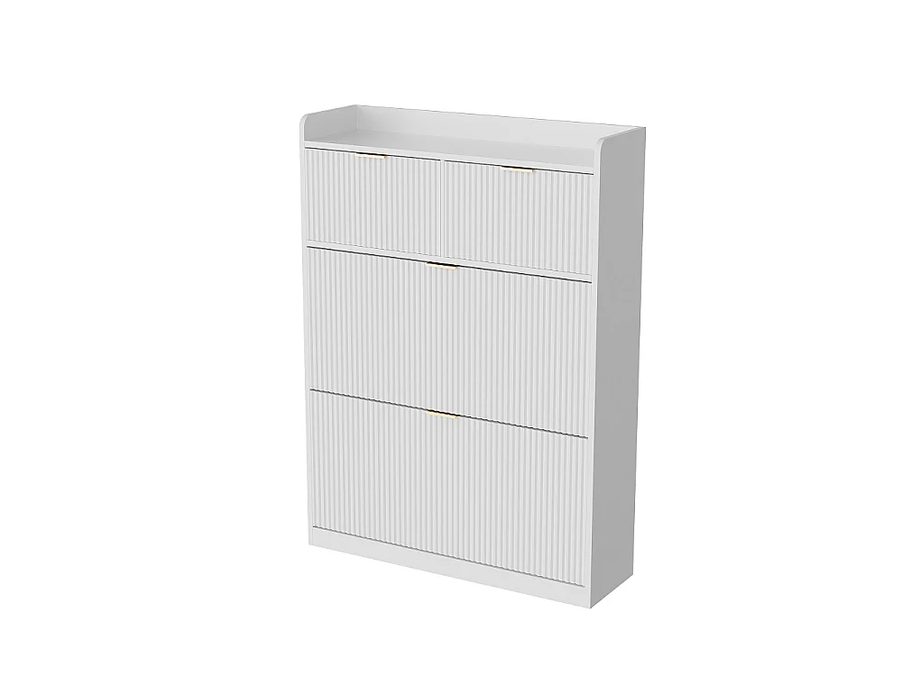 Armoire à chaussures - 80 x 24 x 110cm - Regard à rayures verticales avec 2 rabats et 2 tiroirs - Blanc