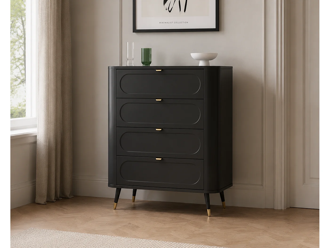 Commode : 4 tiroirs, Noir, 78,4 x 40 x 98,4 cm