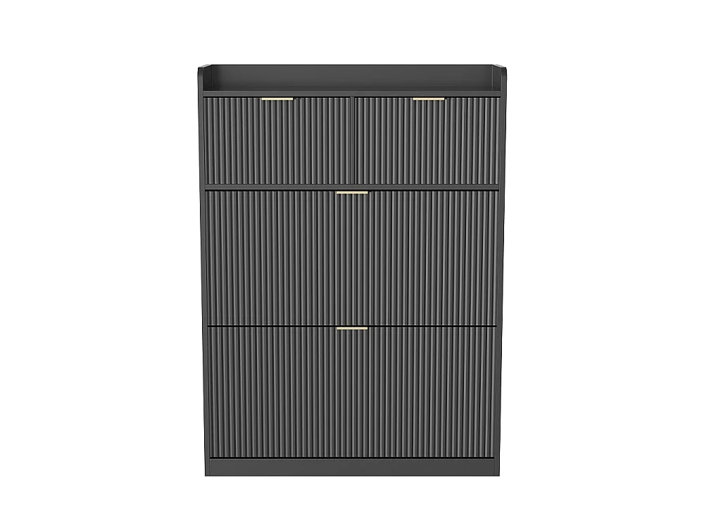 Armoire à chaussures - 80 x 24 x 110cm - Regard à rayures verticales avec 2 rabats et 2 tiroirs - Noir