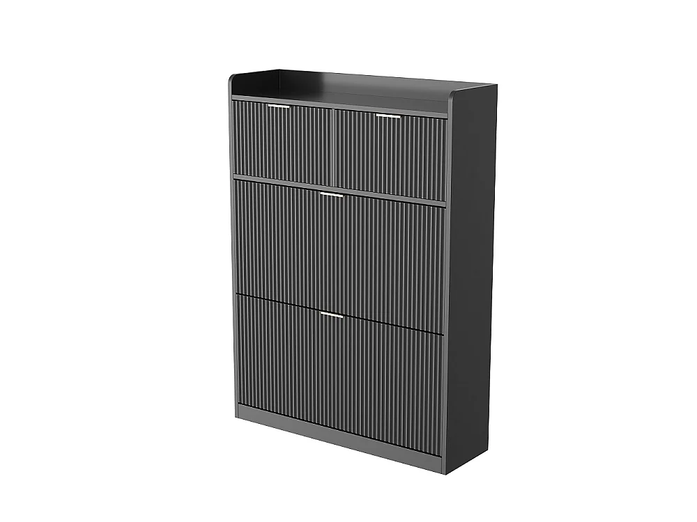 Armoire à chaussures - 80 x 24 x 110cm - Regard à rayures verticales avec 2 rabats et 2 tiroirs - Noir
