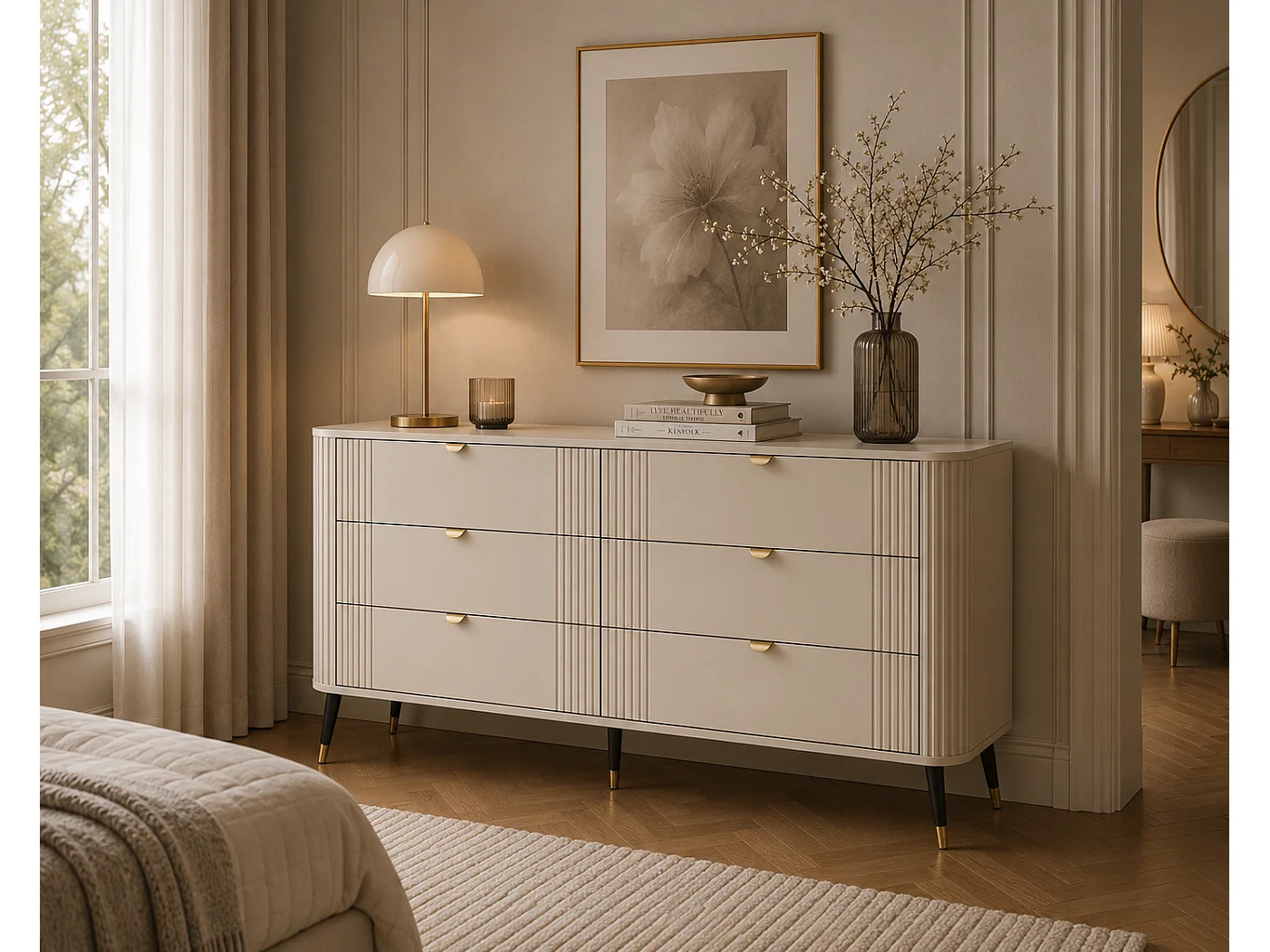 Kommode med 6 skuffer, Cashmere, 138,2 x 40 x 79,7 cm