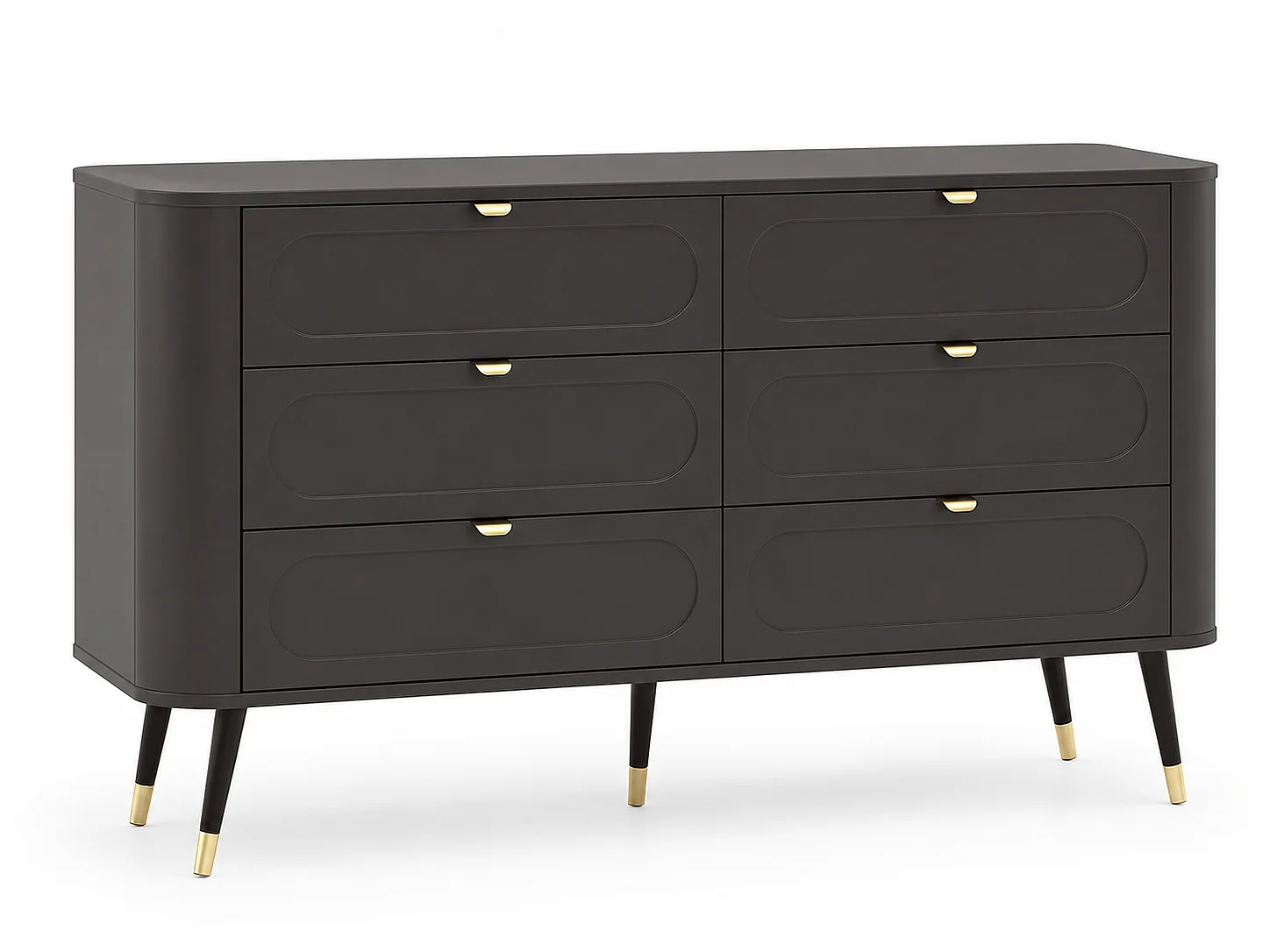 Commode : 6 tiroirs, Noir, 138,2 x 40 x 79,7 cm